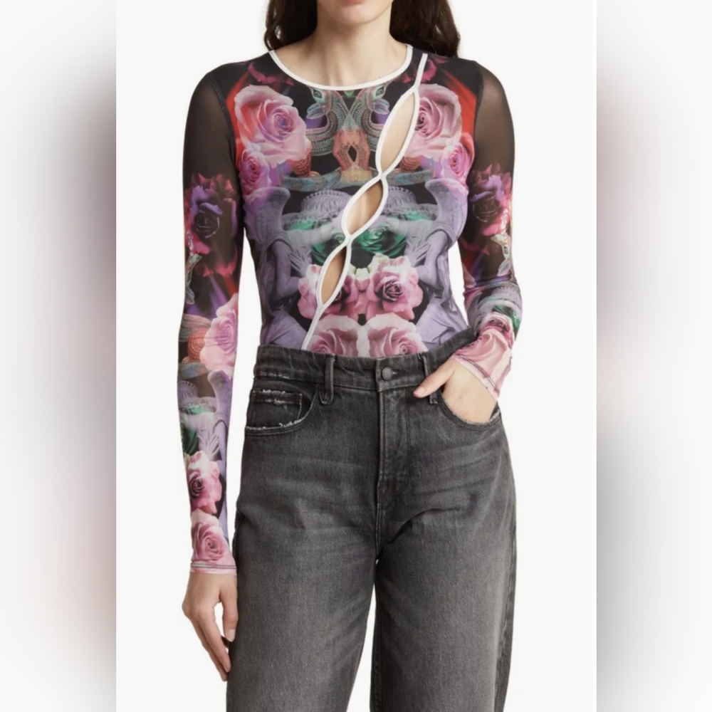 #74.AFRM Abstract print cutout body suit NWT size small